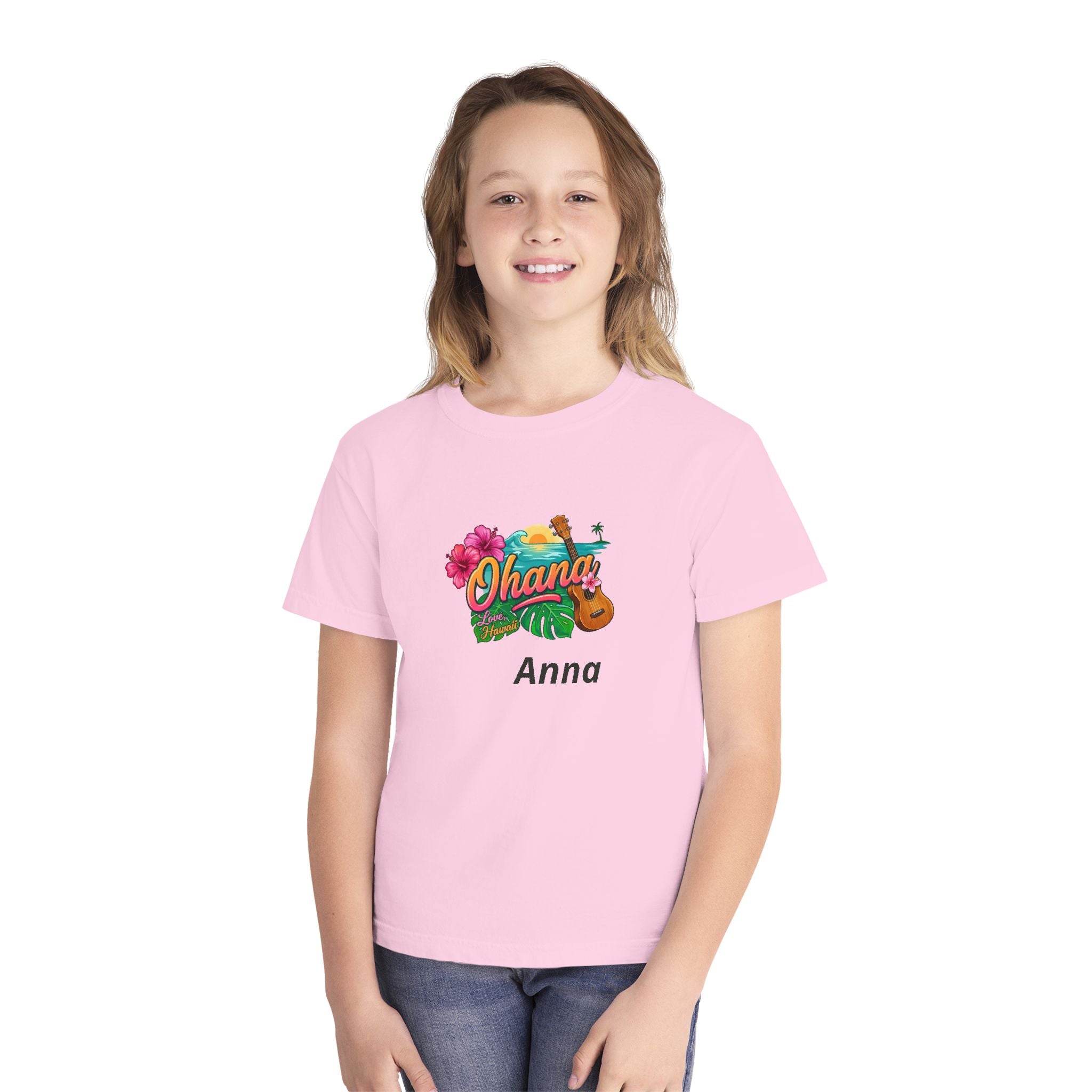 Ohana Floral Ukulele Youth Tee | Personalized Name Option