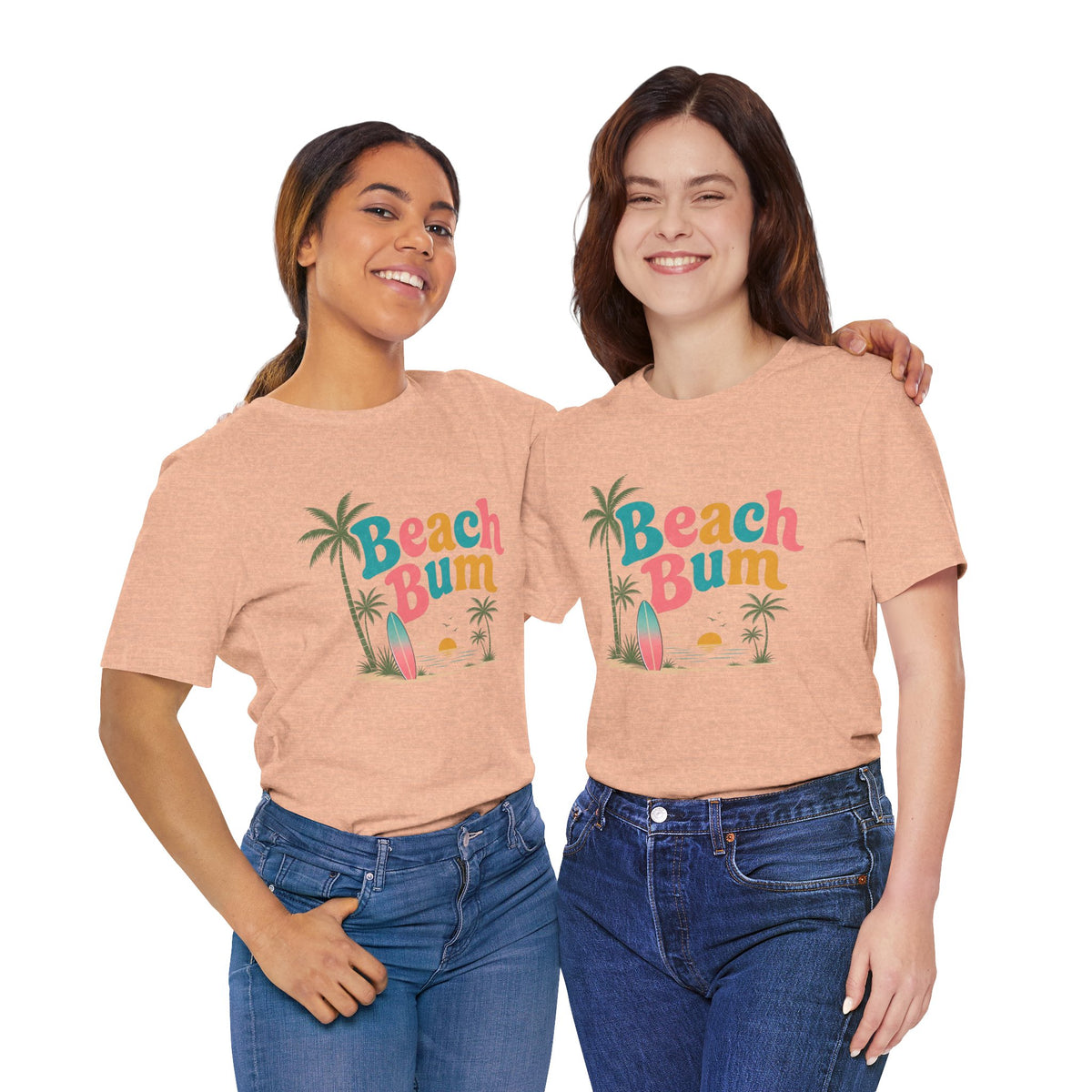 Beach Bum graphic tee | Surfboard palm tree sunset T-Shirt