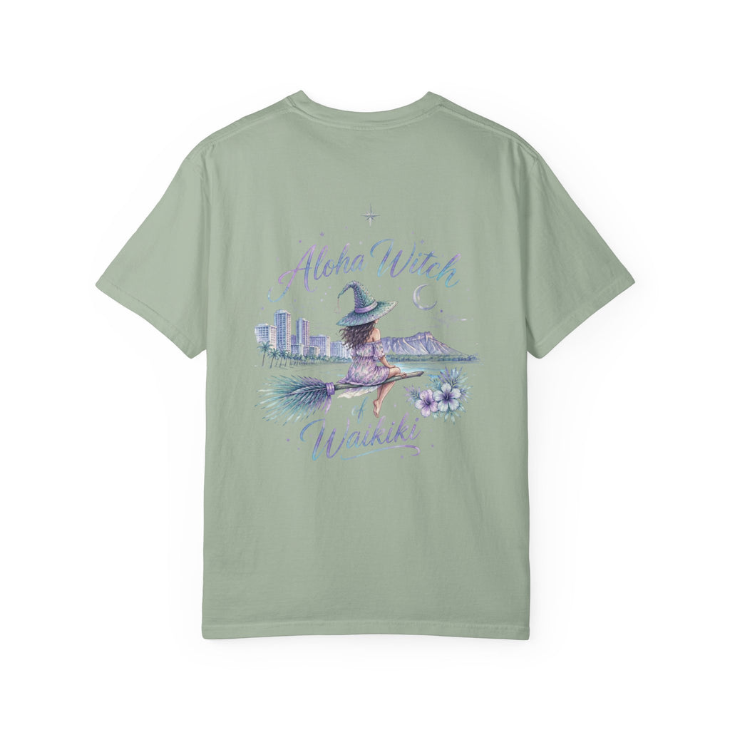 Aloha Witch of Waikiki Shirt- Minimal Witch Hawaiian Tee -Diamond Head Skyline-Hawaii Halloween Shirt