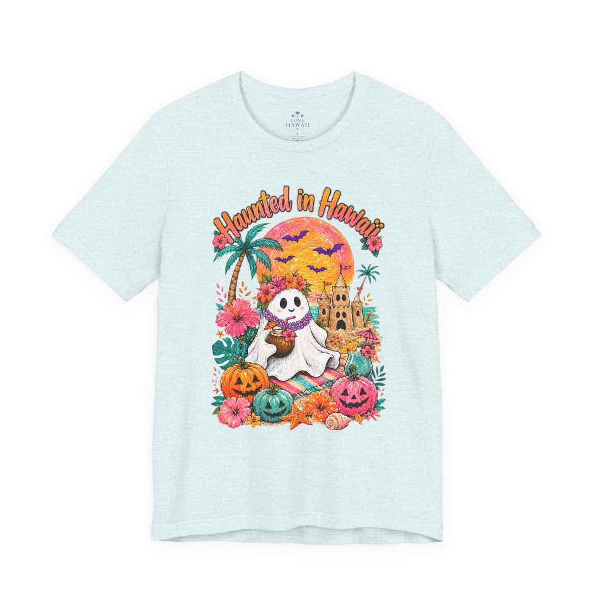 Haunted in Hawaii ghost palm tree tee | Halloween tropical pumpkin design