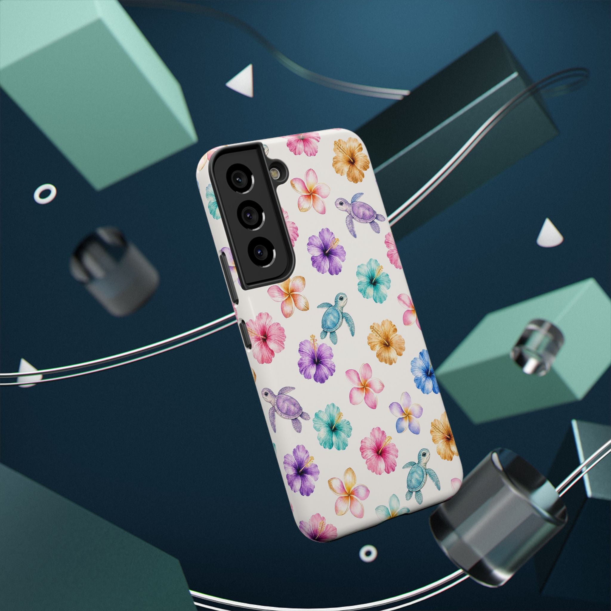 Sea Turtle Floral Phone Case — Colorful Hawaiian Plumeria Protective Case