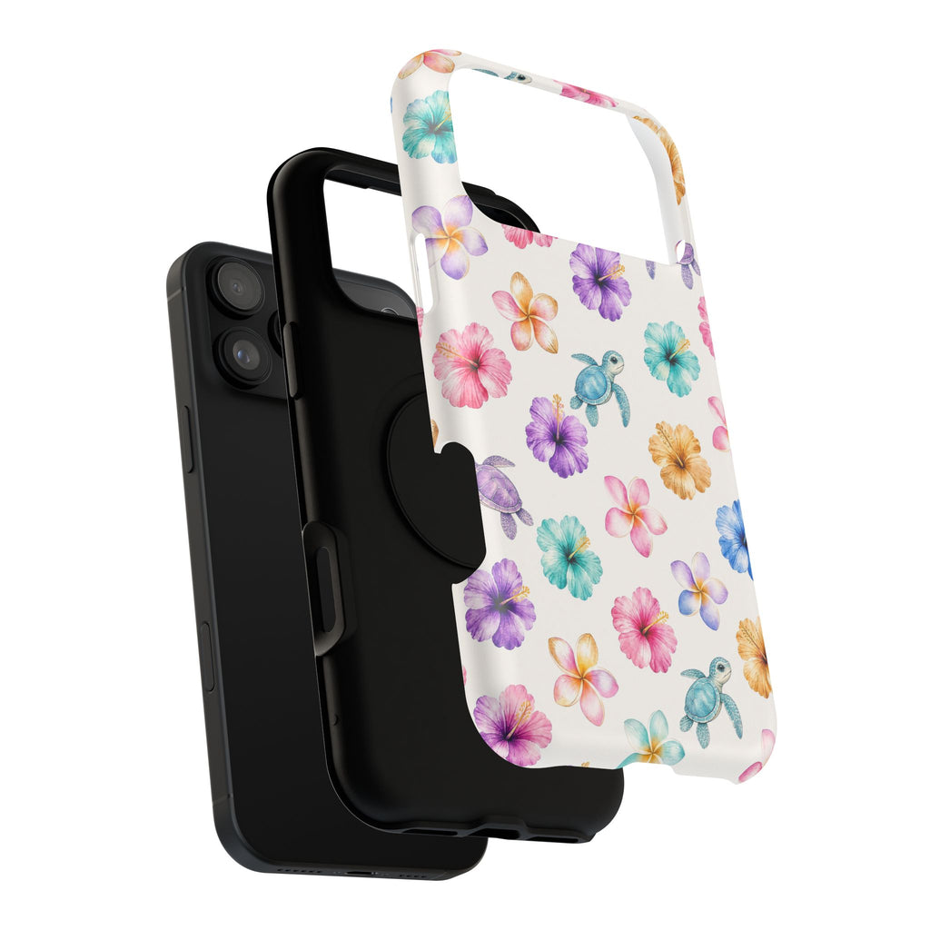 Sea Turtle Floral Phone Case — Colorful Hawaiian Plumeria Protective Case