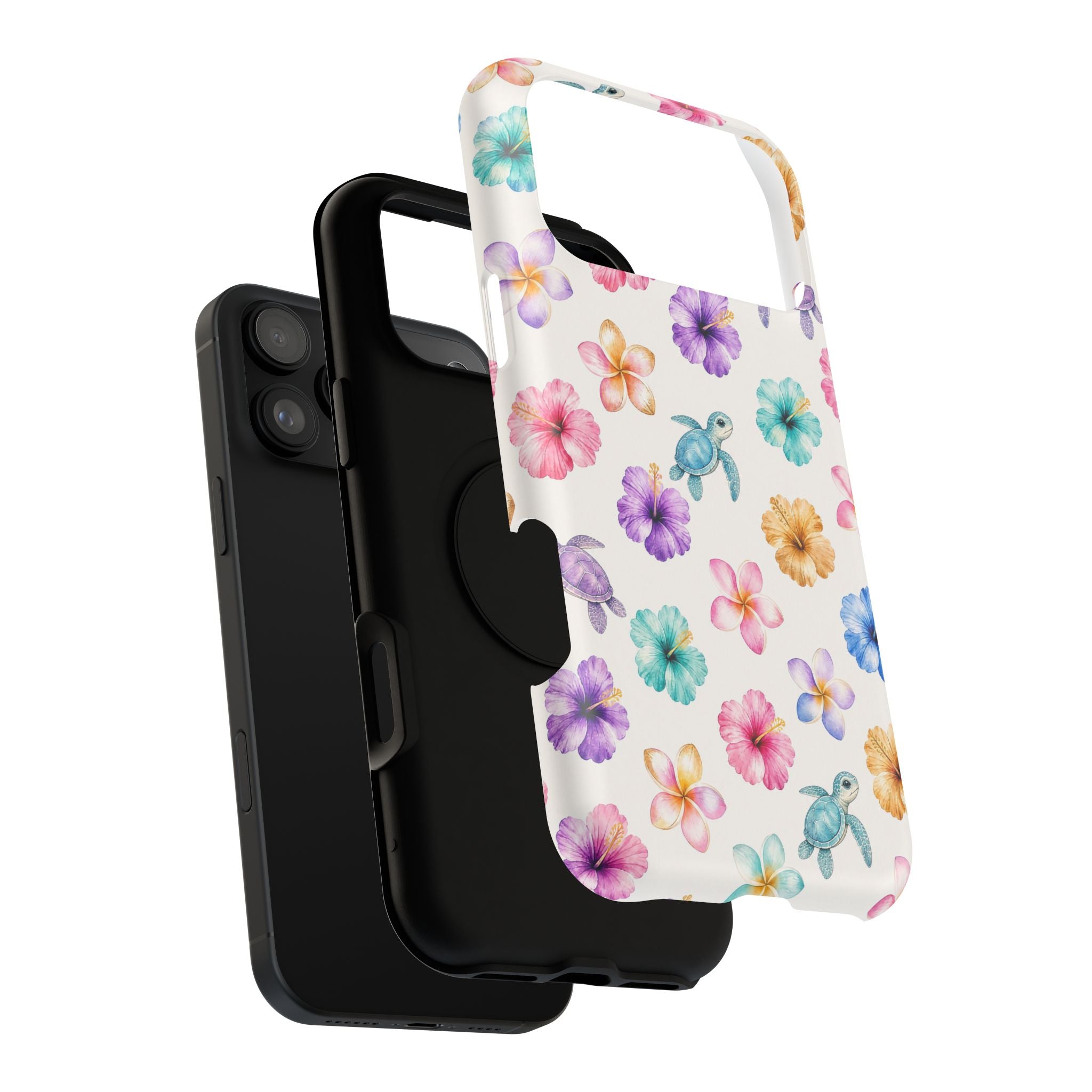 Sea Turtle Floral Phone Case — Colorful Hawaiian Plumeria Protective Case