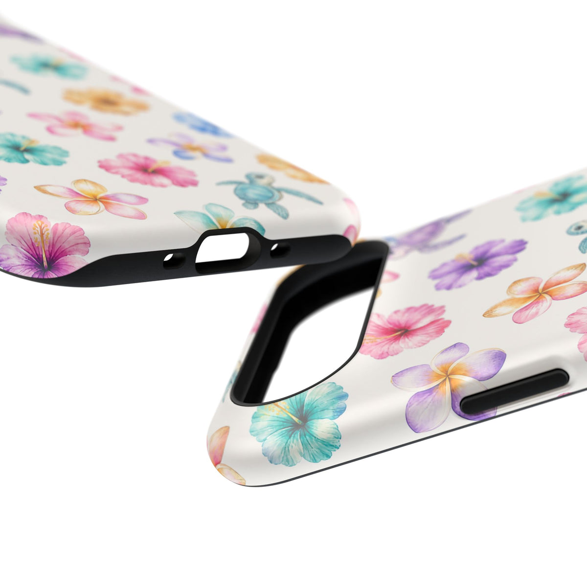 Sea Turtle Floral Phone Case — Colorful Hawaiian Plumeria Protective Case