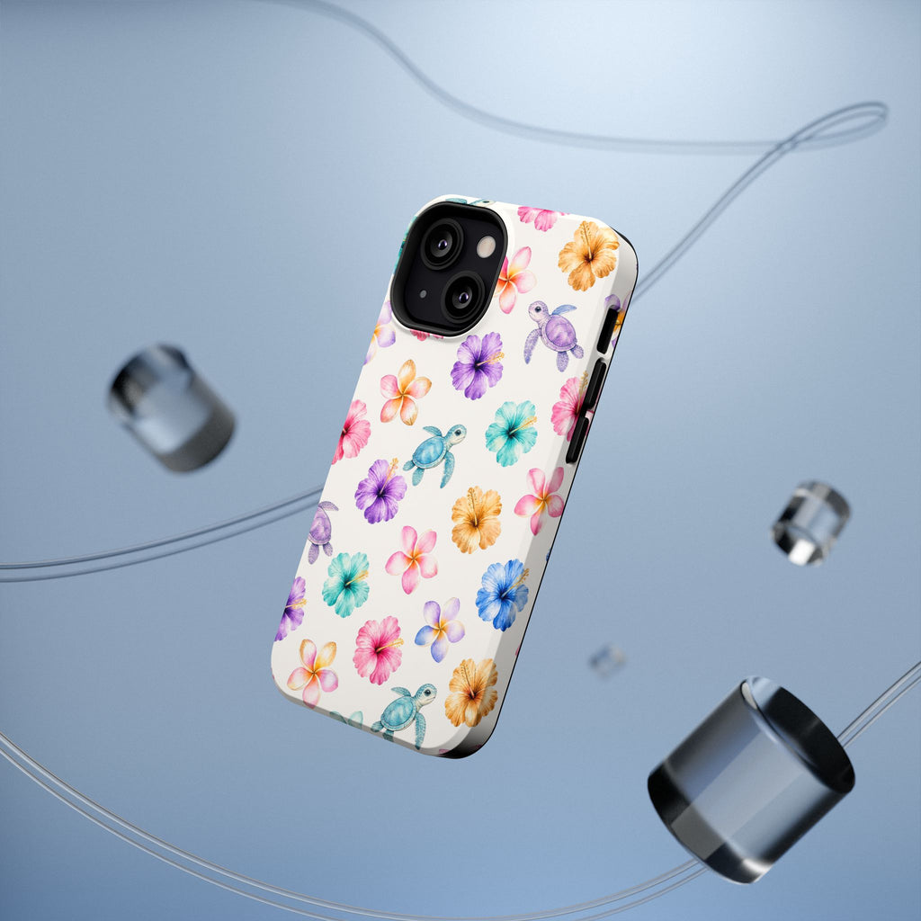Sea Turtle Floral Phone Case — Colorful Hawaiian Plumeria Protective Case