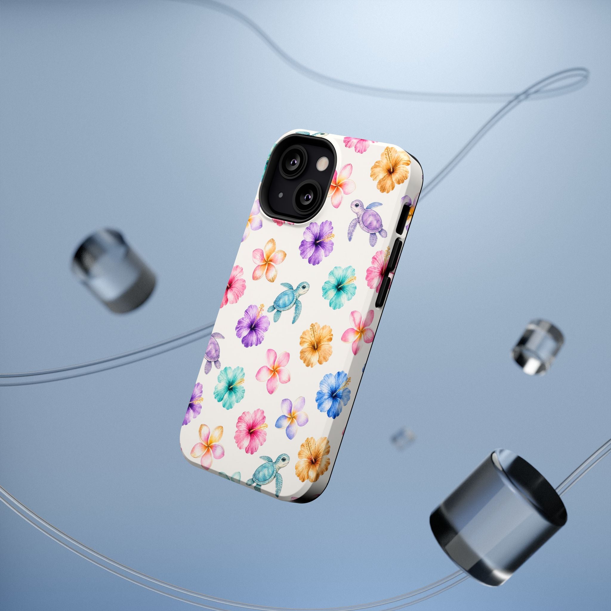 Sea Turtle Floral Phone Case — Colorful Hawaiian Plumeria Protective Case