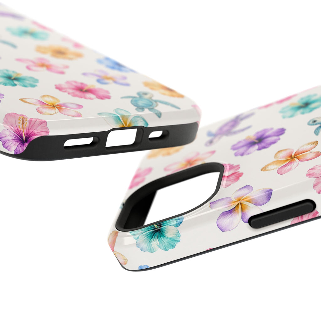 Sea Turtle Floral Phone Case — Colorful Hawaiian Plumeria Protective Case