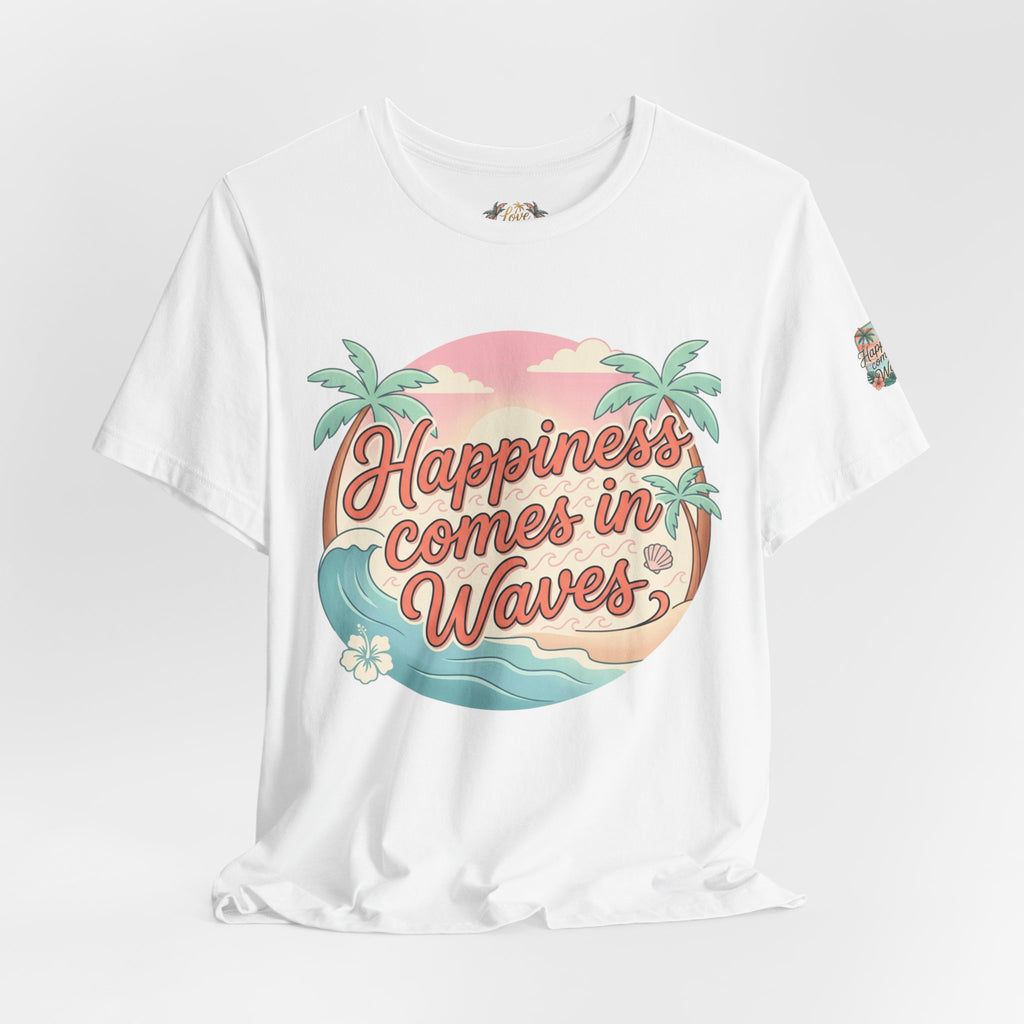 Happiness Comes in Waves Hawaiian Tee — Pastel Sunset & Palm Beach Shirt