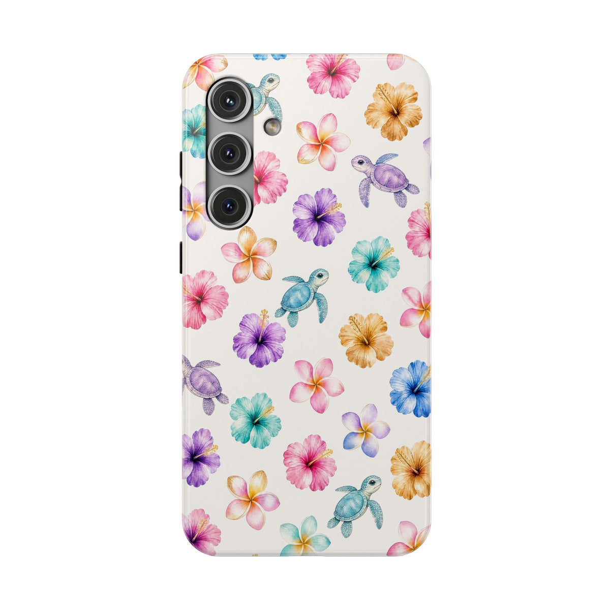 Sea Turtle Floral Phone Case — Colorful Hawaiian Plumeria Protective Case