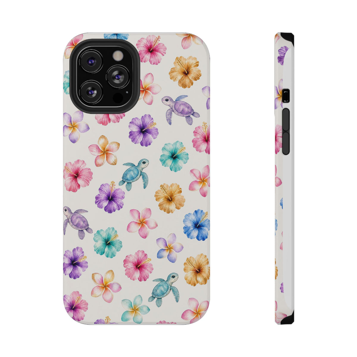 Sea Turtle Floral Phone Case — Colorful Hawaiian Plumeria Protective Case