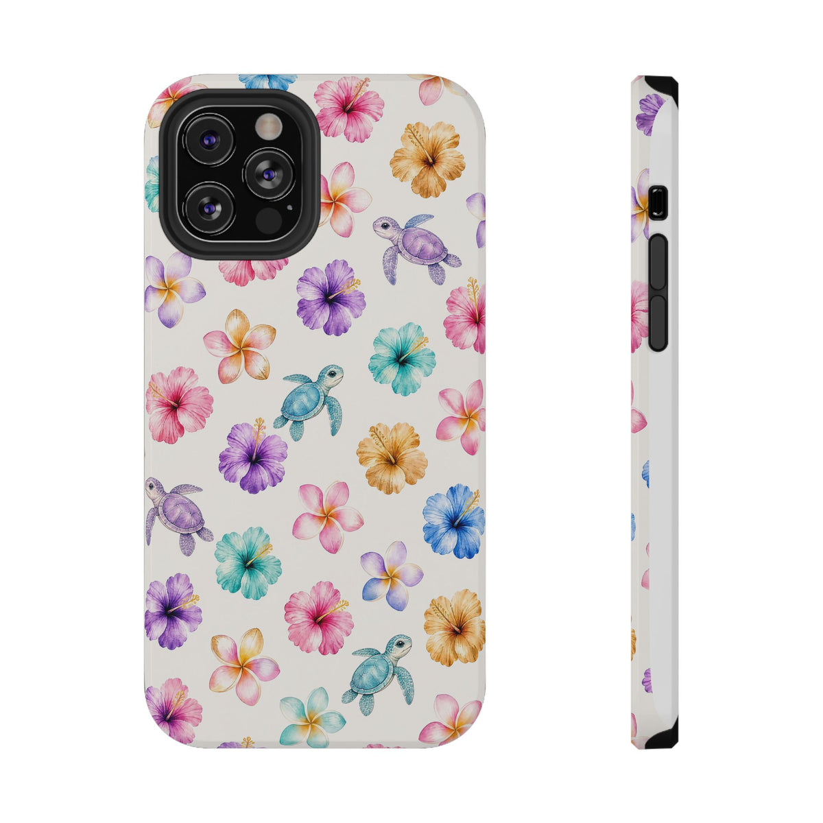 Sea Turtle Floral Phone Case — Colorful Hawaiian Plumeria Protective Case