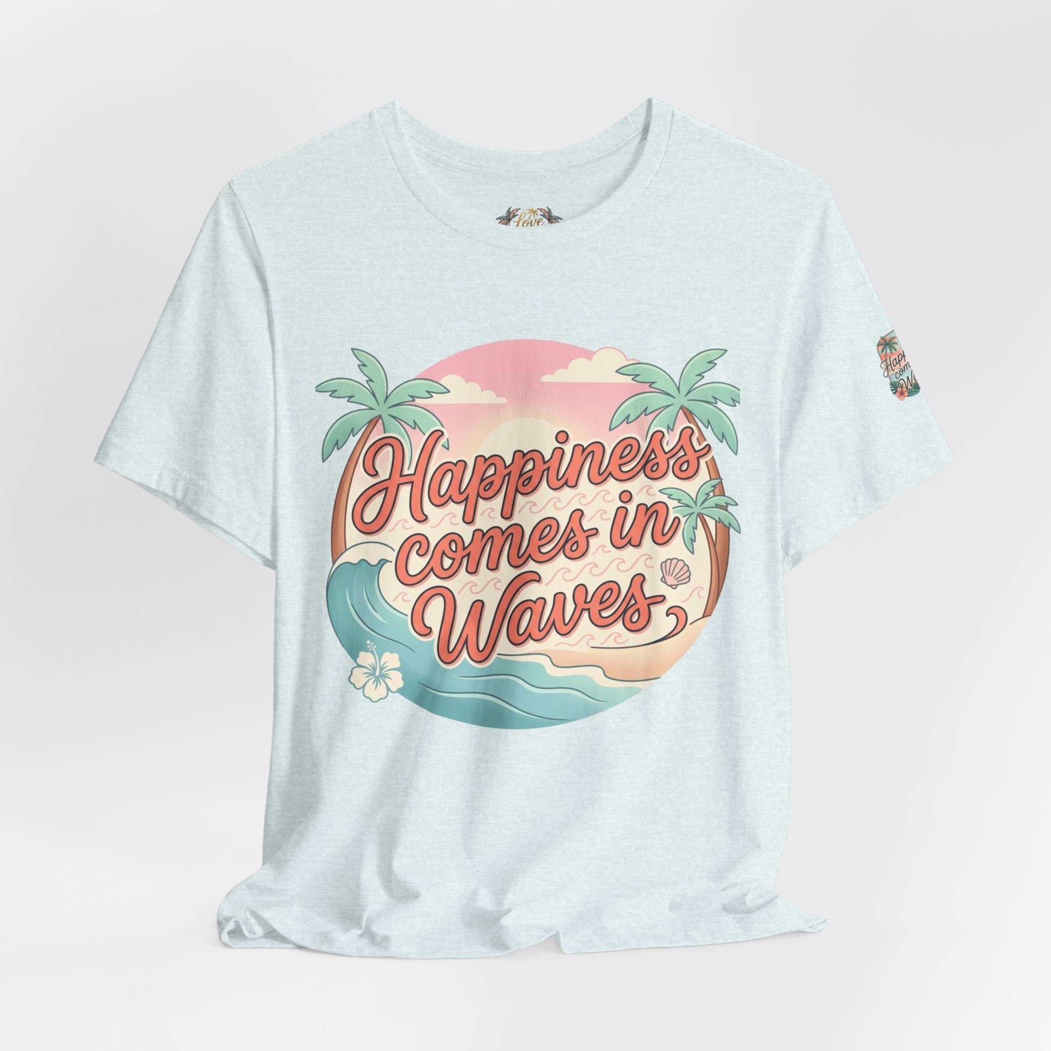 Happiness Comes in Waves Hawaiian Tee — Pastel Sunset & Palm Beach Shirt