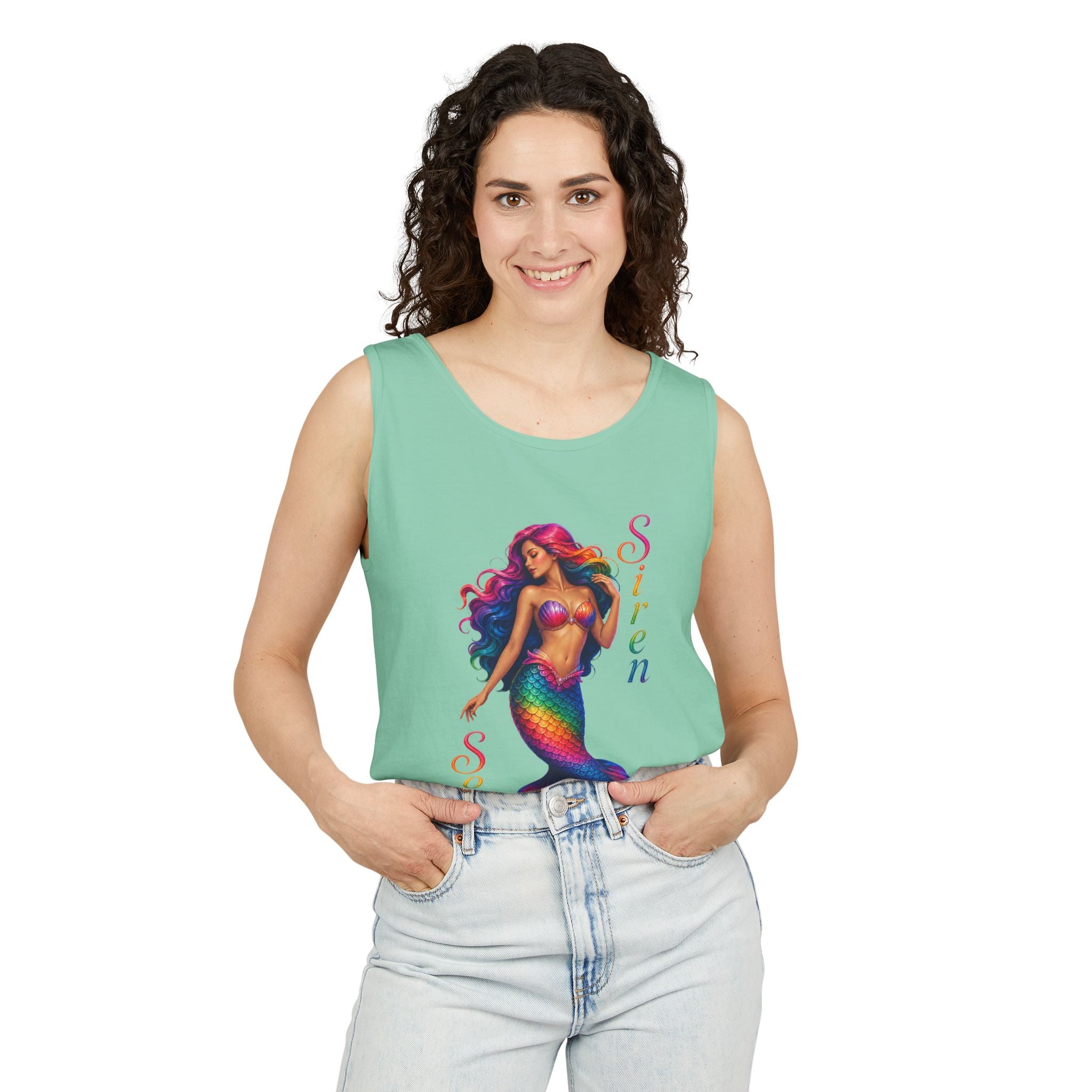 Mermaid Siren Tank Top — Rainbow 'Song' Graphic Beach Tank