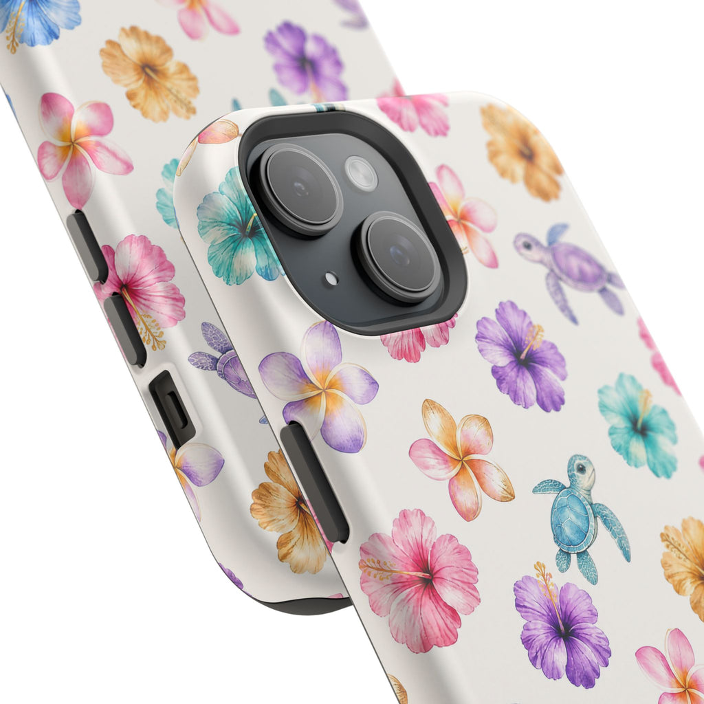 Sea Turtle Floral Phone Case — Colorful Hawaiian Plumeria Protective Case