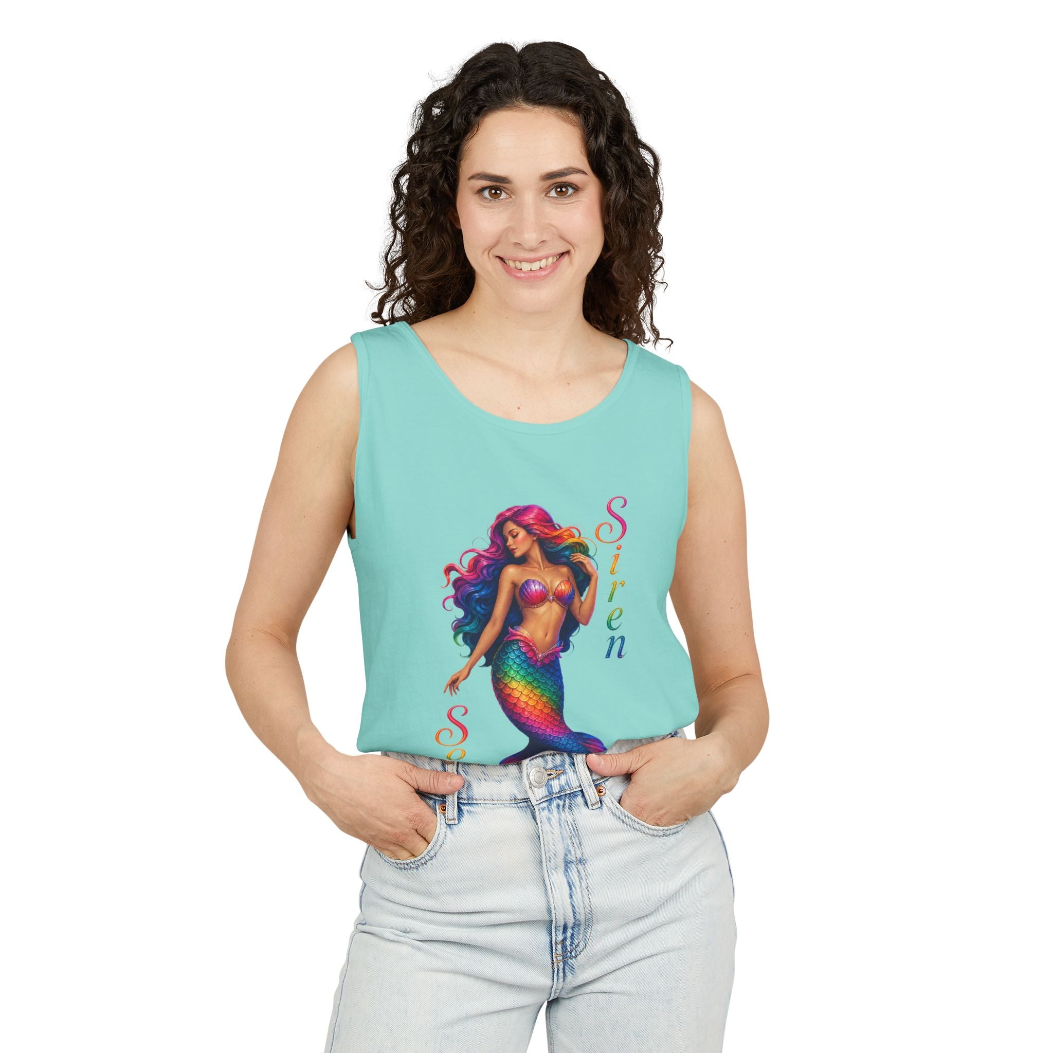 Mermaid Siren Tank Top — Rainbow 'Song' Graphic Beach Tank