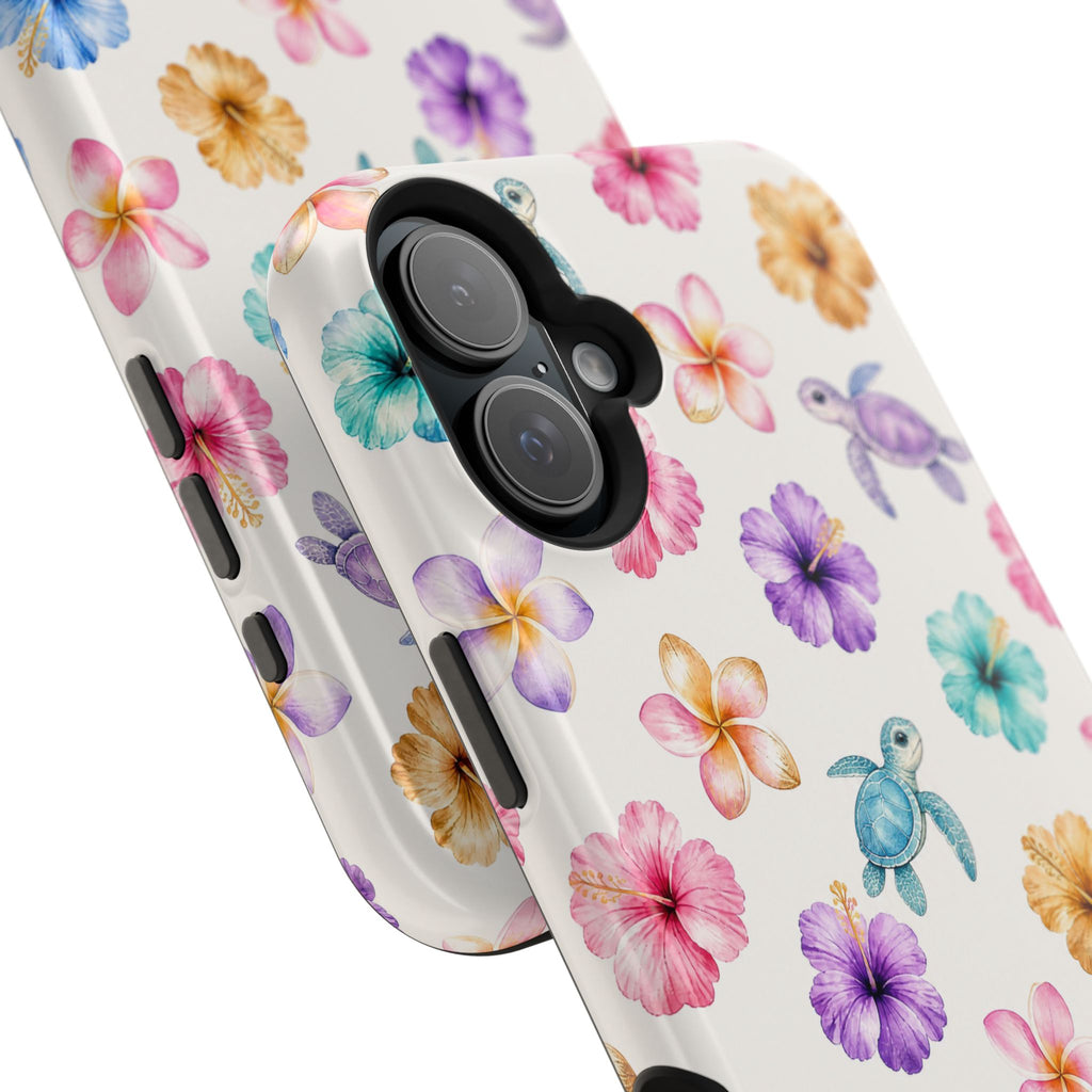 Sea Turtle Floral Phone Case — Colorful Hawaiian Plumeria Protective Case