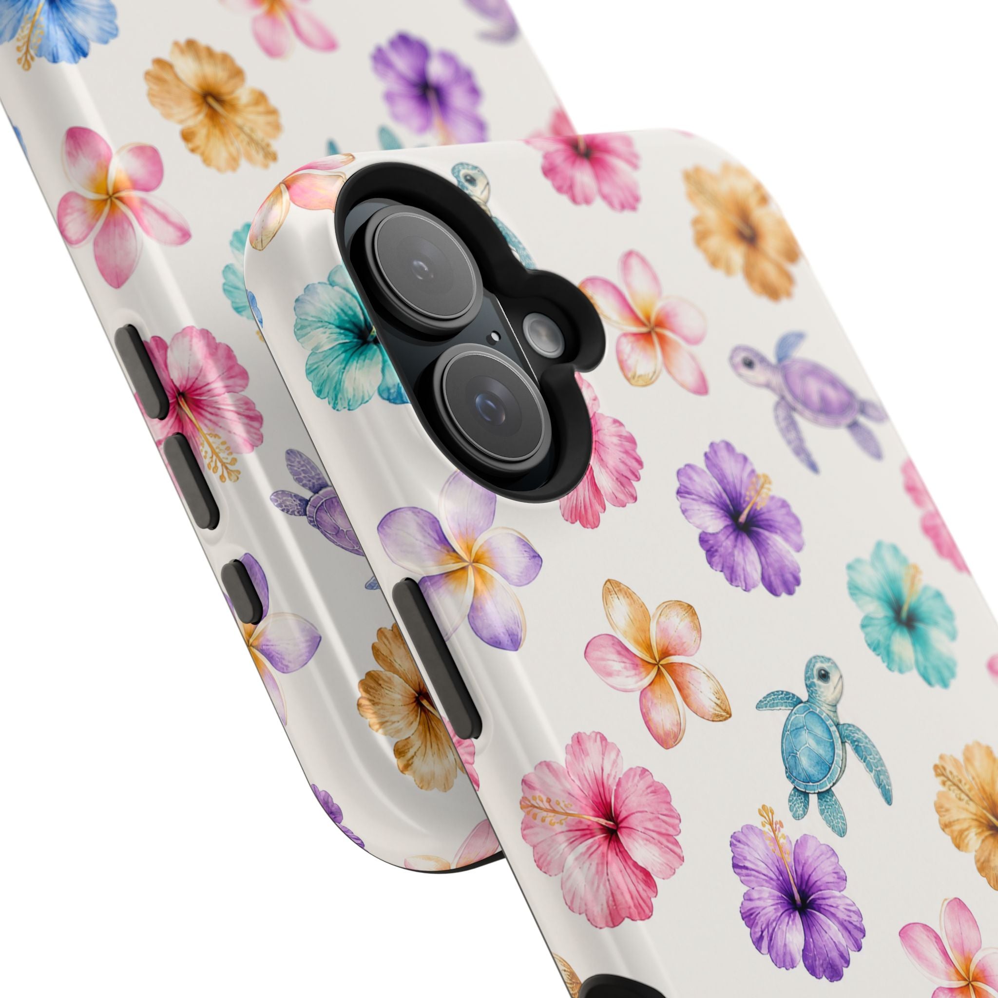 Sea Turtle Floral Phone Case — Colorful Hawaiian Plumeria Protective Case