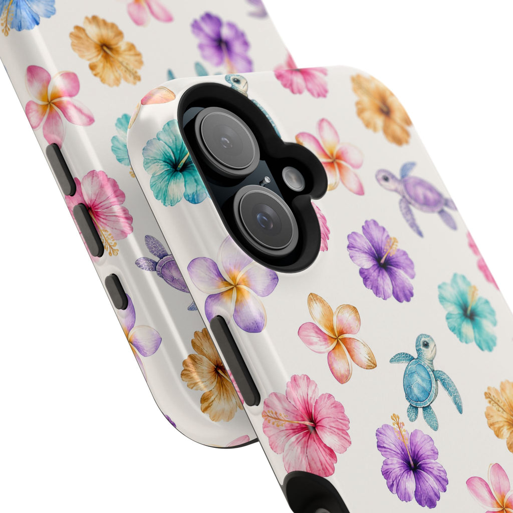 Sea Turtle Floral Phone Case — Colorful Hawaiian Plumeria Protective Case