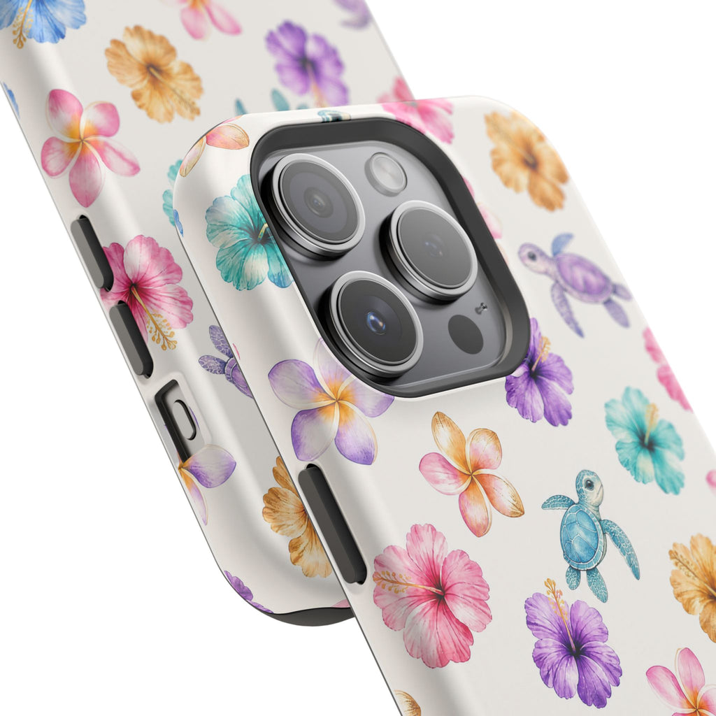 Sea Turtle Floral Phone Case — Colorful Hawaiian Plumeria Protective Case