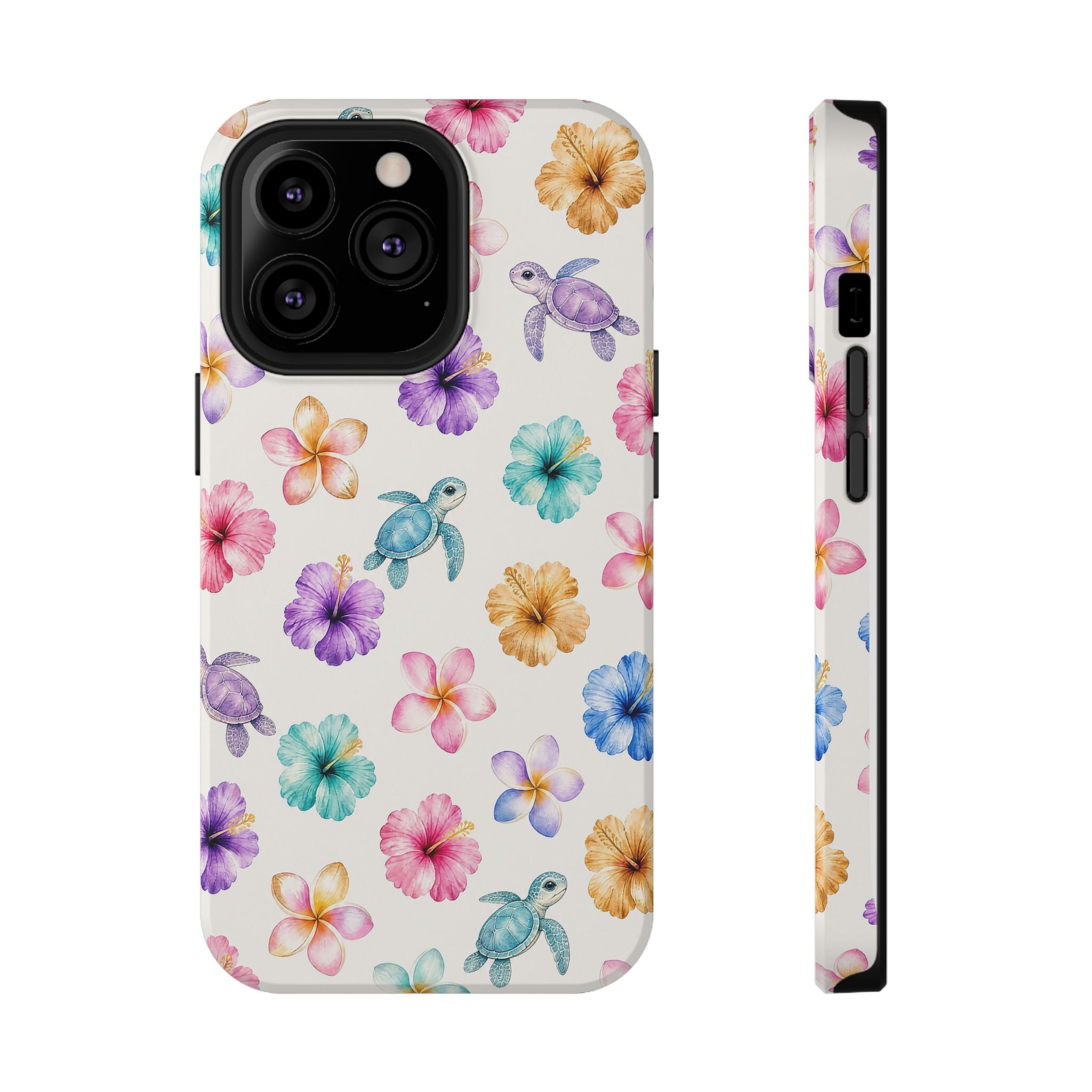 Sea Turtle Floral Phone Case — Colorful Hawaiian Plumeria Protective Case