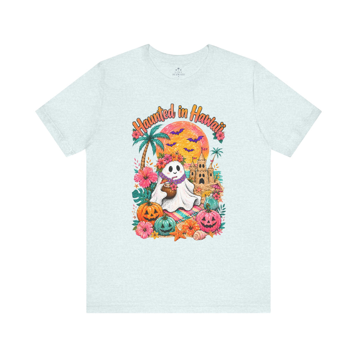 Haunted in Hawaii ghost palm tree tee | Halloween tropical pumpkin design
