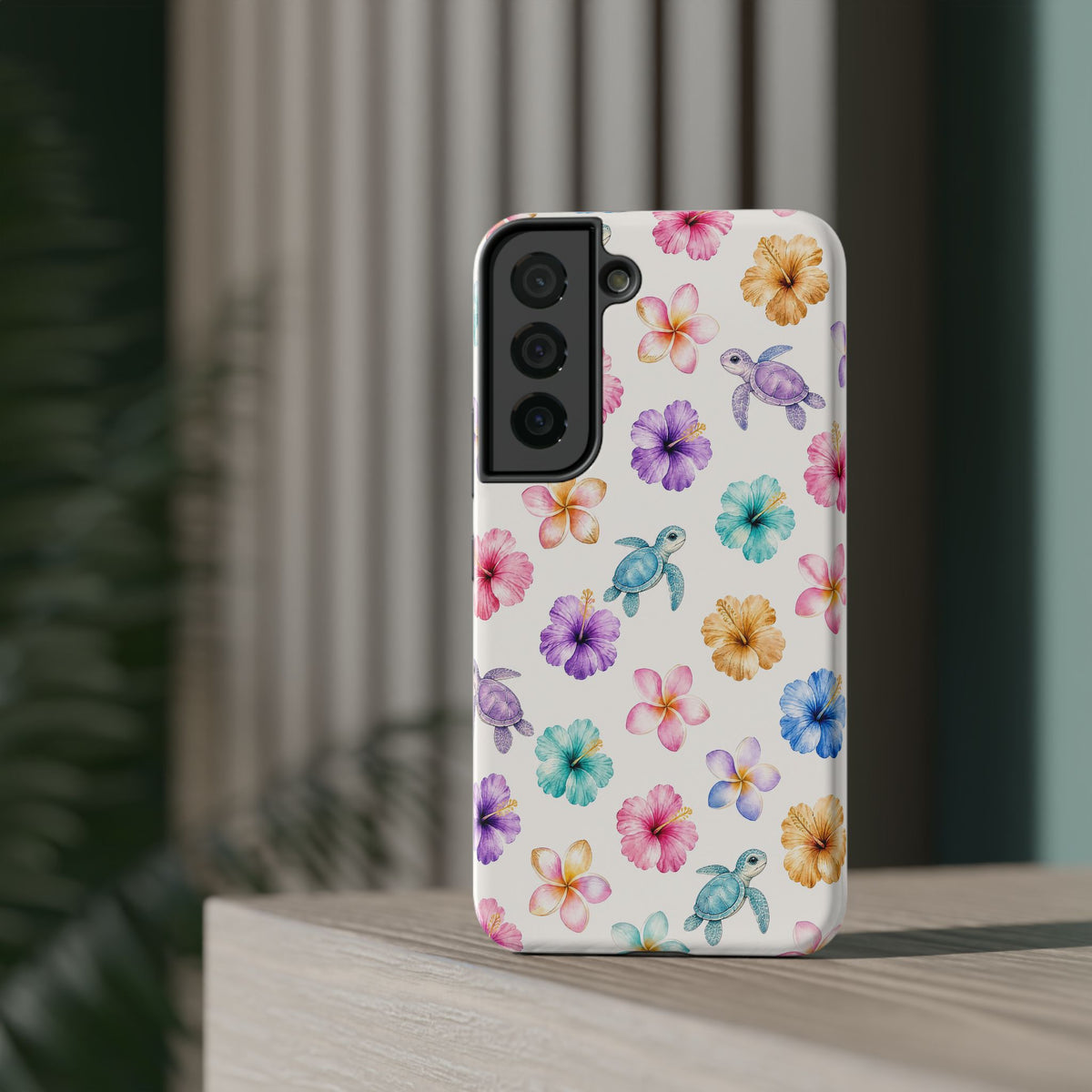 Sea Turtle Floral Phone Case — Colorful Hawaiian Plumeria Protective Case