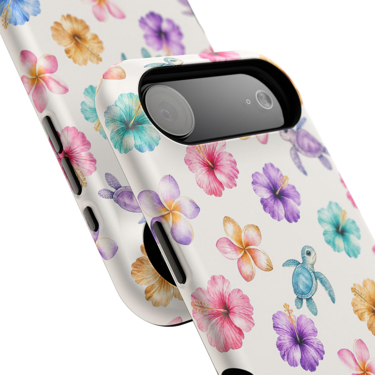 Sea Turtle Floral Phone Case — Colorful Hawaiian Plumeria Protective Case