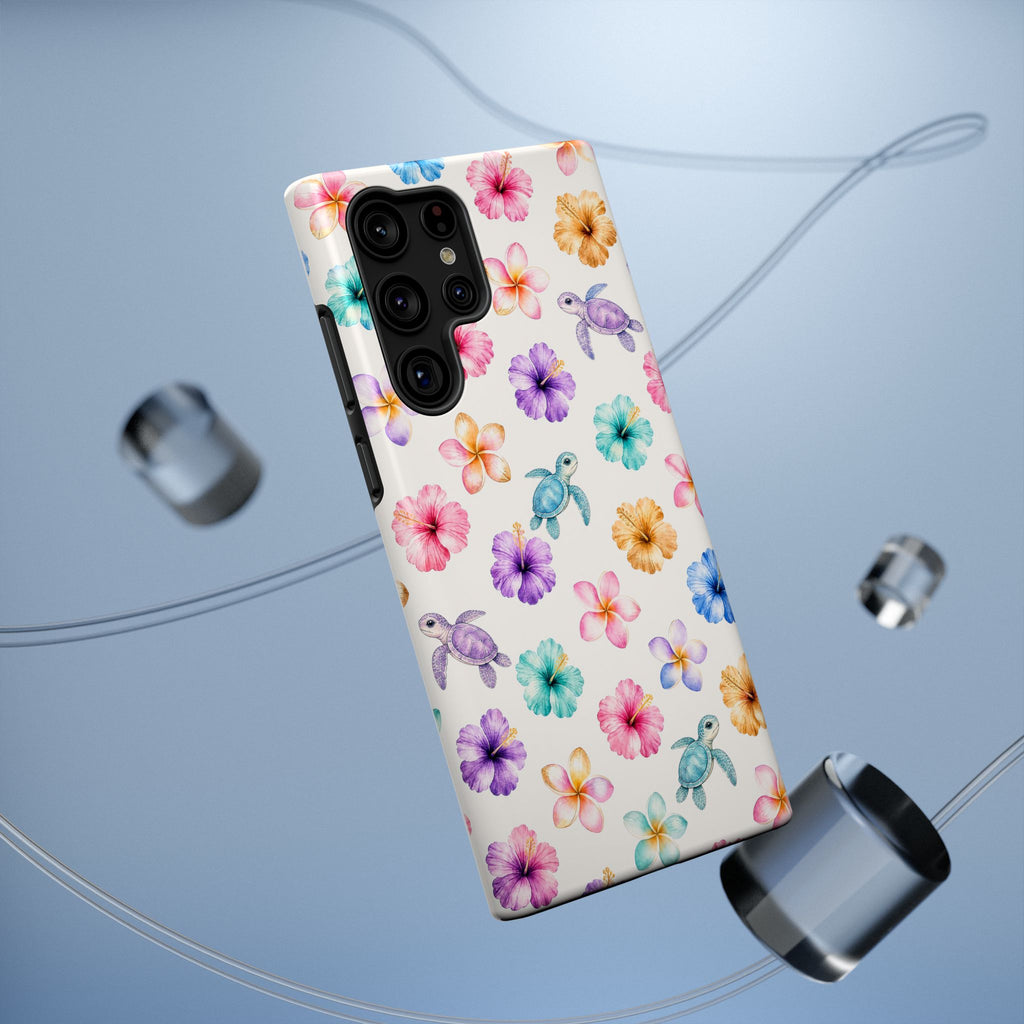 Sea Turtle Floral Phone Case — Colorful Hawaiian Plumeria Protective Case