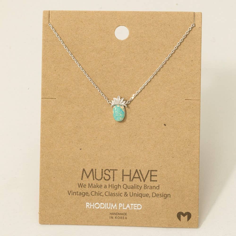 Opal Pineapple Pendant Necklace: Silver/Rhodium