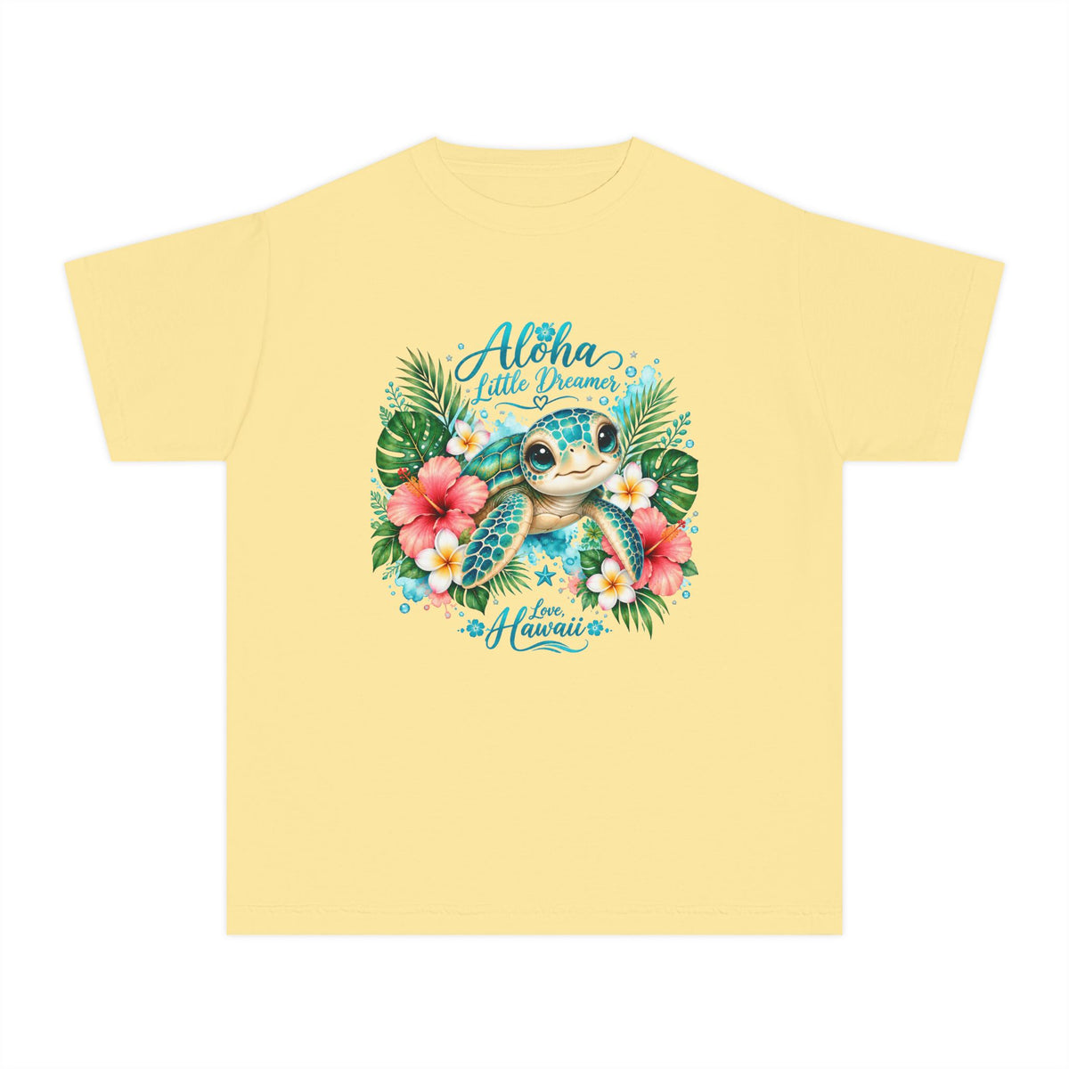 Aloha Little Dreamer| Sea Turtle Youth Tee | Hawaiian Hibiscus Tropical Shirt
