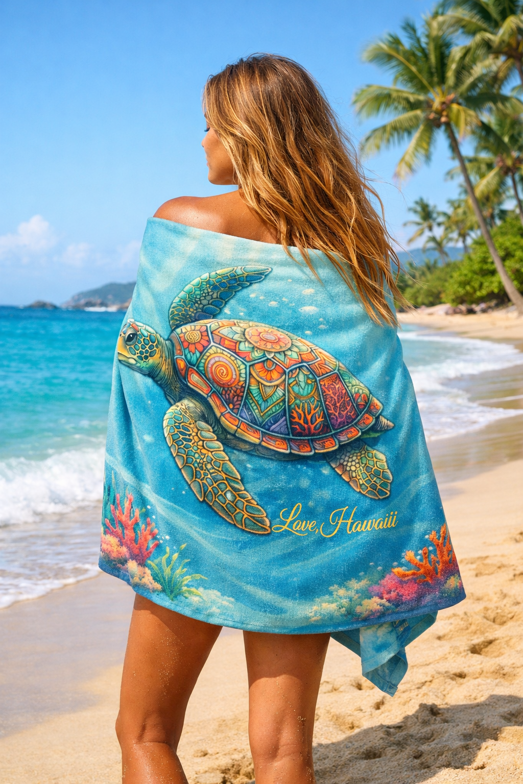 Sea Turtle Beach Towel — Colorful Ocean Turtle Design-Love, Hawaii Swim Collection