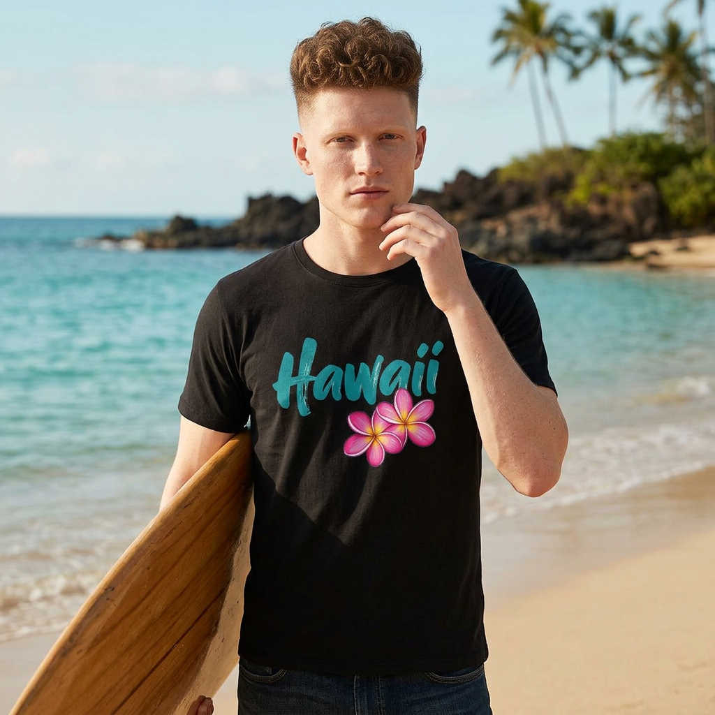 Hawaii Floral Rash guard Tee – Women's Beach Swim Shirt with Plumeria-Love, Hawaii Swim Collection
