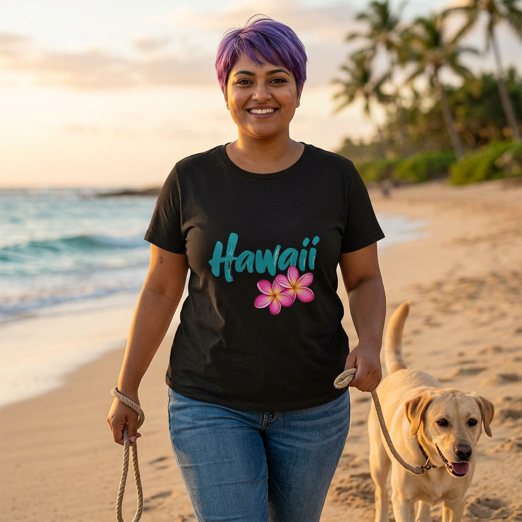 Hawaii Floral Rash guard Tee – Women's Beach Swim Shirt with Plumeria-Love, Hawaii Swim Collection