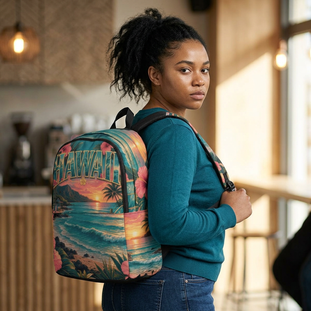 Hawaii Vintage Sunset Beach Backpack | Tropical Hibiscus Aloha| Love, Hawaii Collection