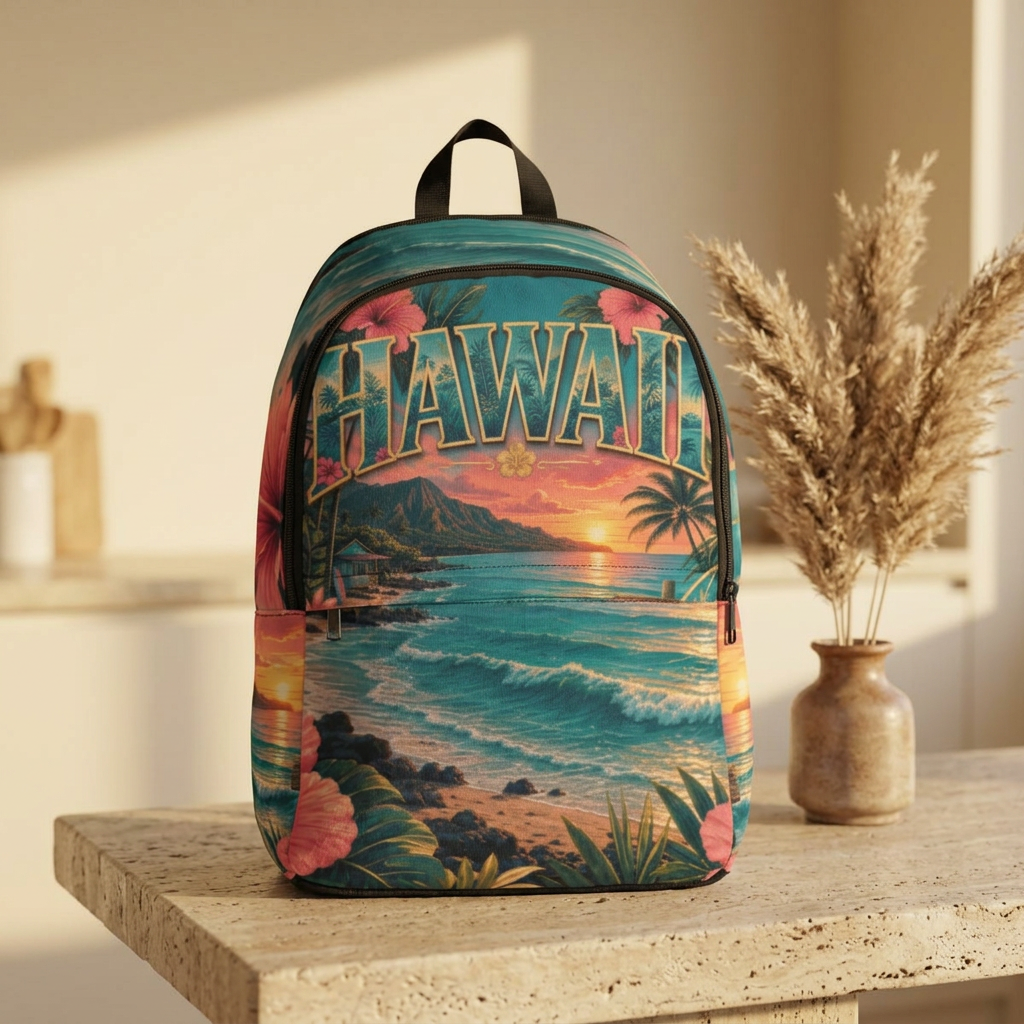 Hawaii Vintage Sunset Beach Backpack | Tropical Hibiscus Aloha| Love, Hawaii Collection
