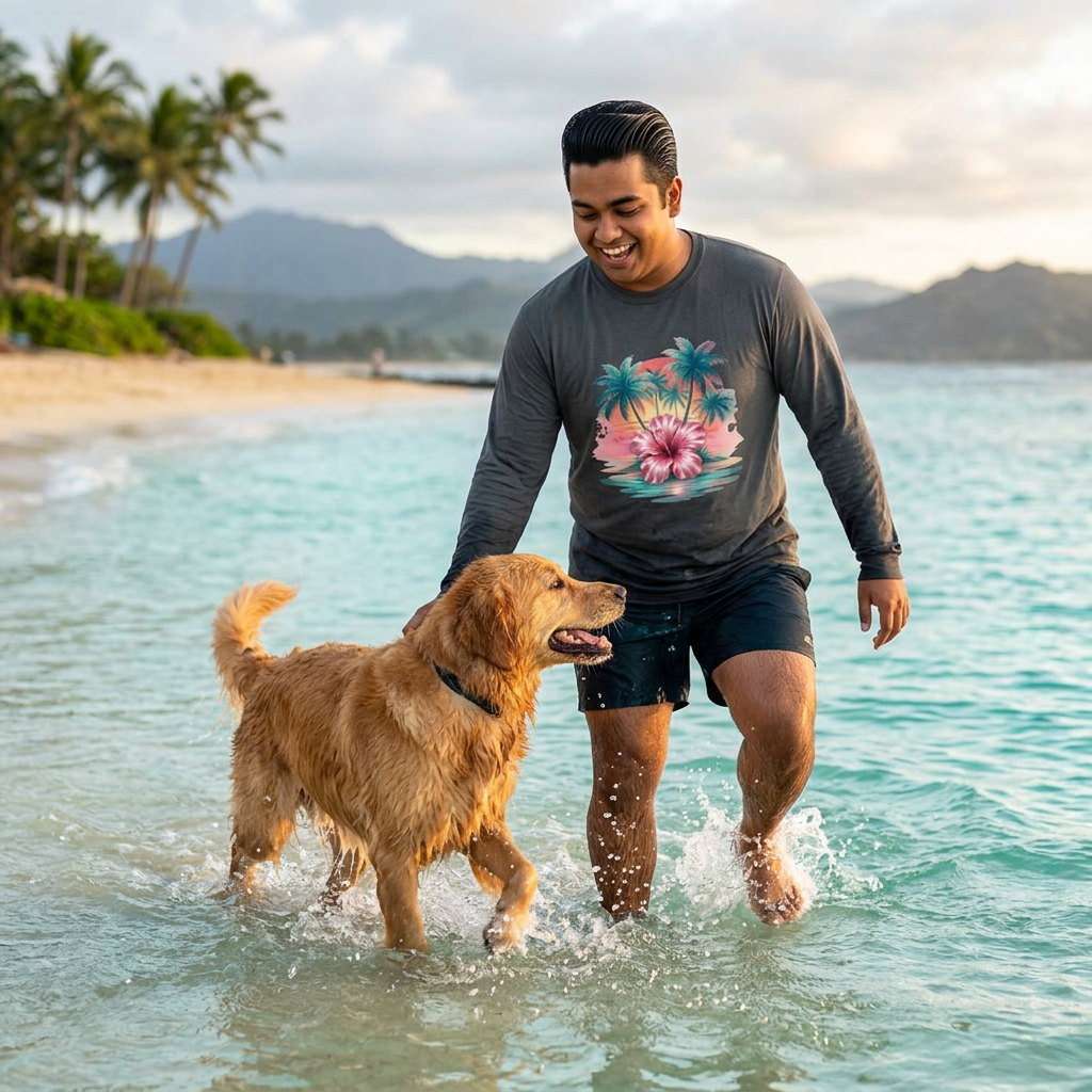 Tropical Hibiscus Sunset Long Sleeve Rashguard