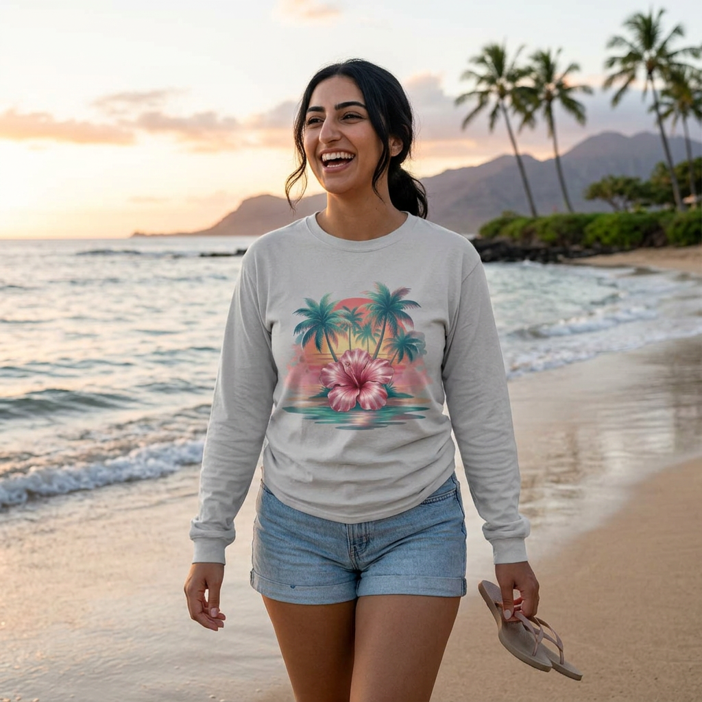 Tropical Hibiscus Sunset Long Sleeve Rashguard