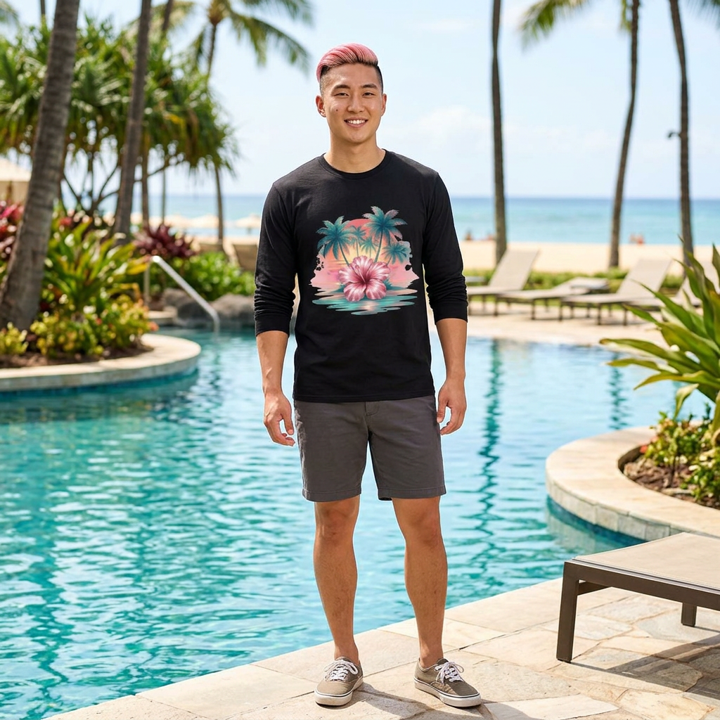 Tropical Hibiscus Sunset Long Sleeve Rashguard