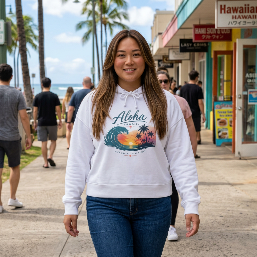 Aloha Hawaii Sunset Wave Palm Trees Hoodie | Beach Tropical Surf Pullover