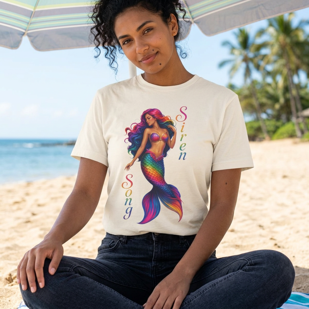Rainbow Mermaid Siren Song Tee | Colorful Mermaid Illustration T-Shirt