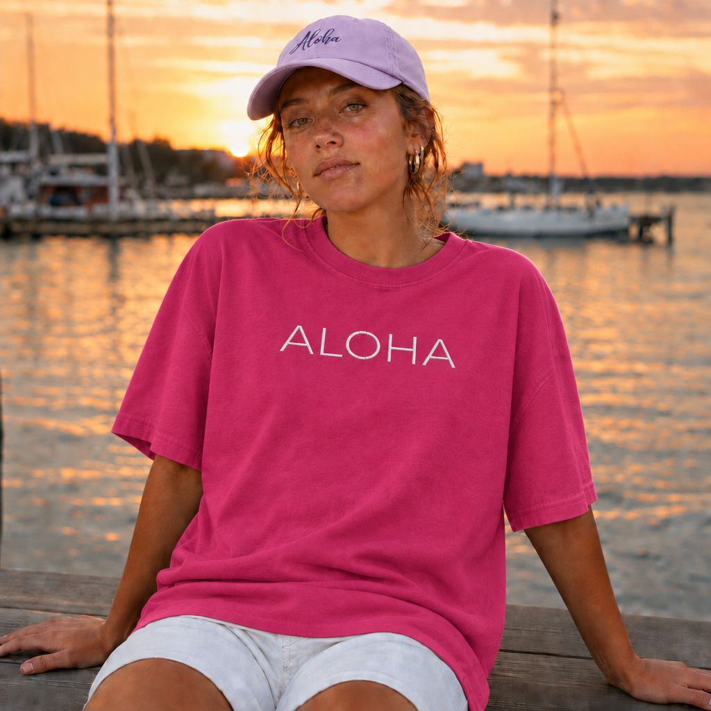 Aloha Minimalist Puff Print Tee | Tropical Vacation T-Shirt