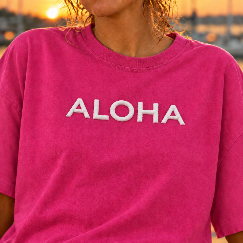 Aloha Minimalist Puff Print Tee | Tropical Vacation T-Shirt