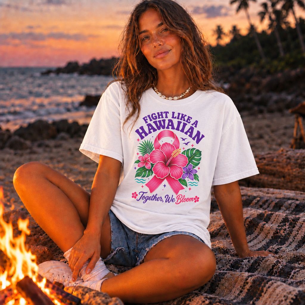 Fight Like a Hawaiian T-Shirt – Floral Breast Cancer Awareness Tee (Together We Bloom)
