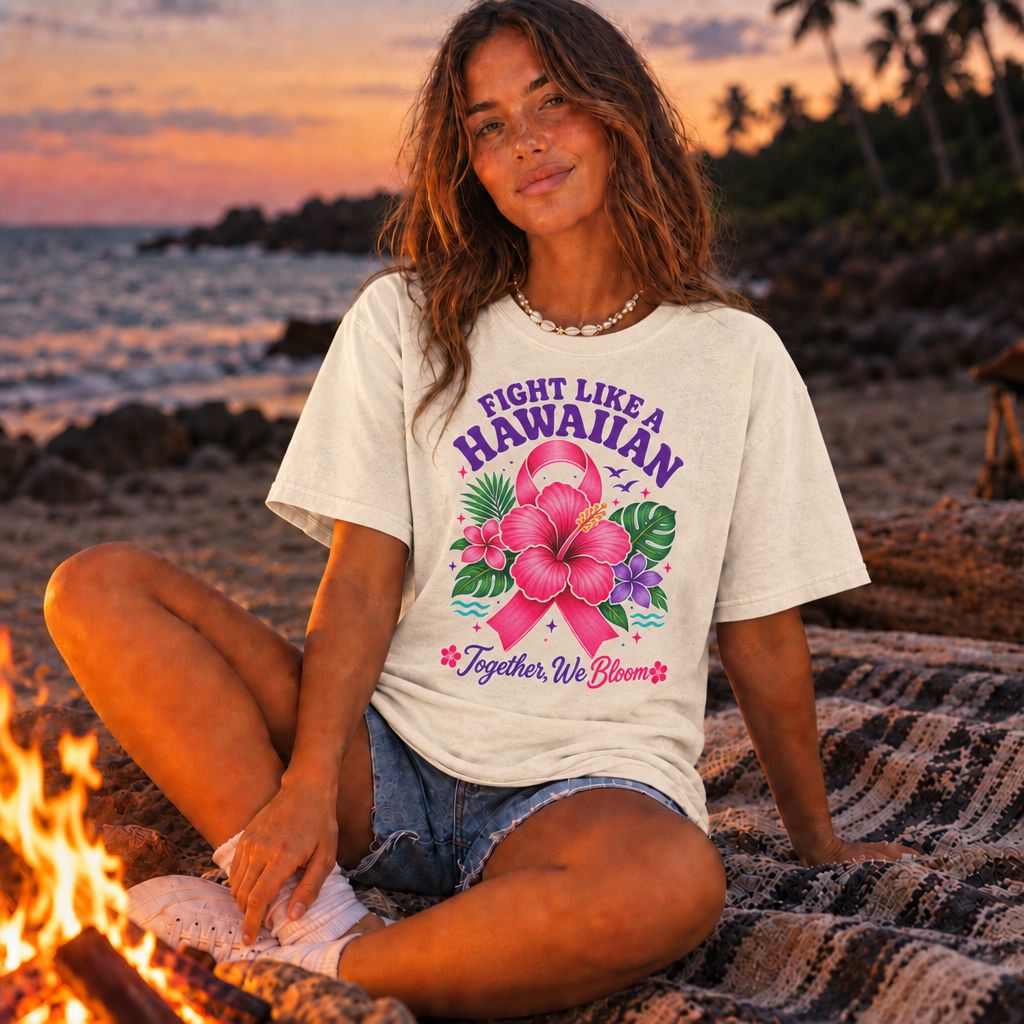 Fight Like a Hawaiian T-Shirt – Floral Breast Cancer Awareness Tee (Together We Bloom)