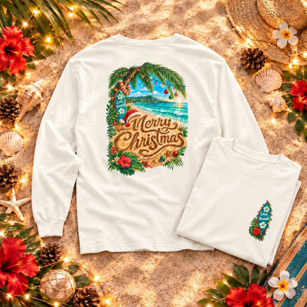 Mele Kalikimaka Long Sleeve Shirt | Hawaiian Christmas Shirt | Tropical Holiday Tee | Comfort Colors Christmas Beach Shirt | Love Hawaii