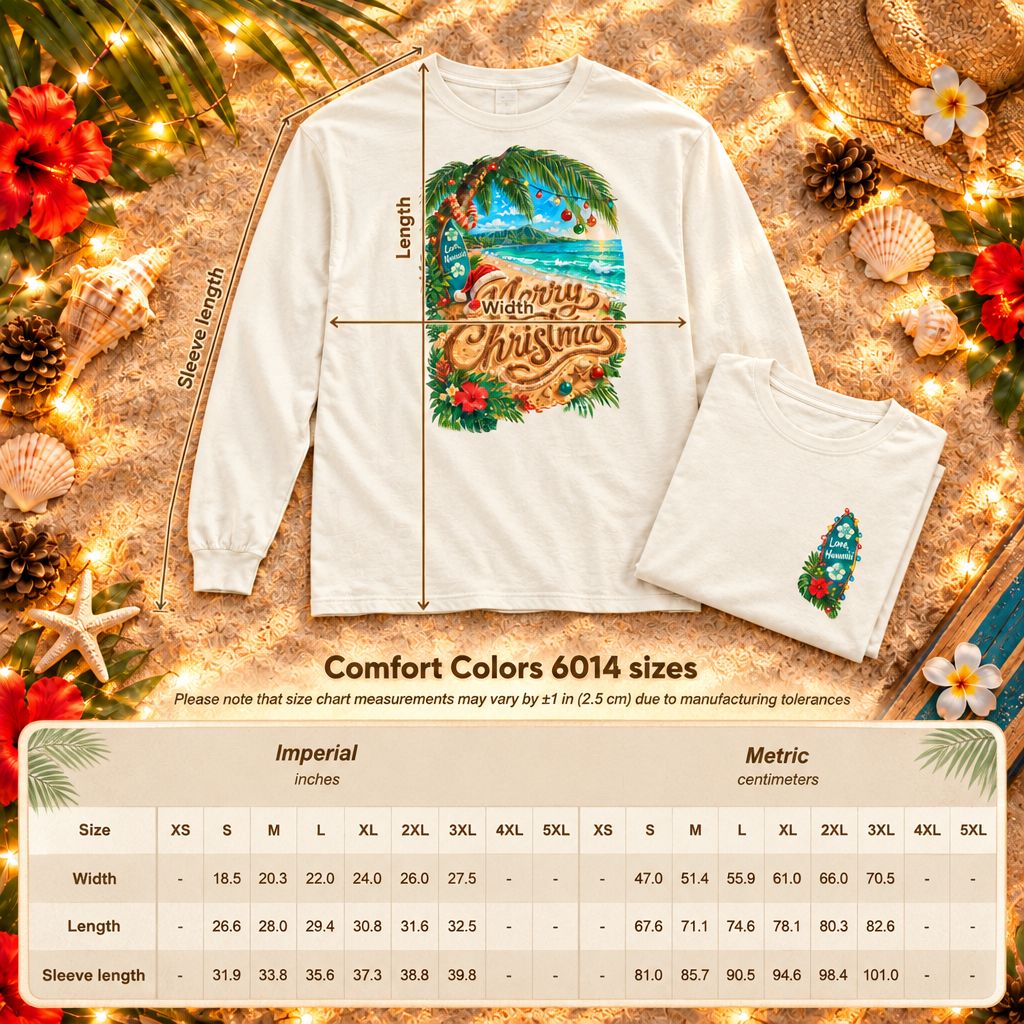 Mele Kalikimaka Long Sleeve Shirt | Hawaiian Christmas Shirt | Tropical Holiday Tee | Comfort Colors Christmas Beach Shirt | Love Hawaii