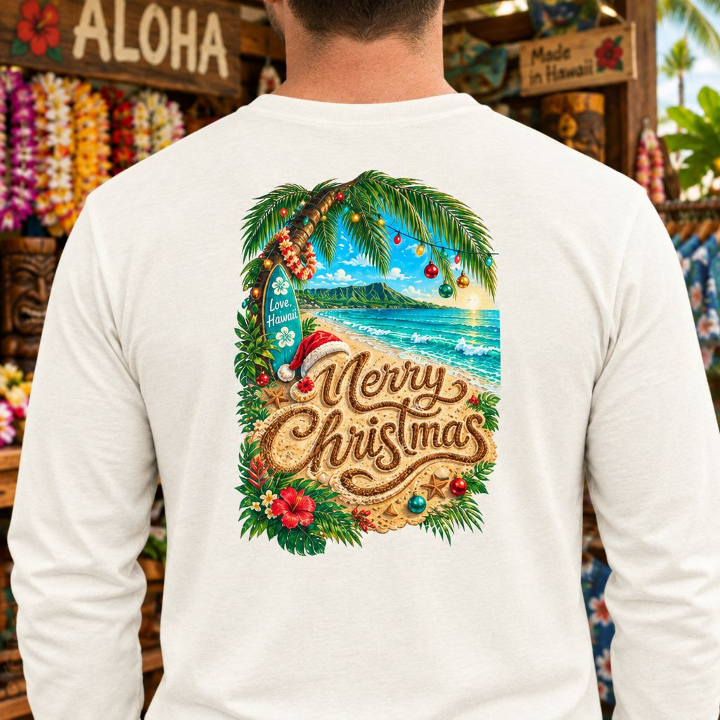 Mele Kalikimaka Long Sleeve Shirt | Hawaiian Christmas Shirt | Tropical Holiday Tee | Comfort Colors Christmas Beach Shirt | Love Hawaii