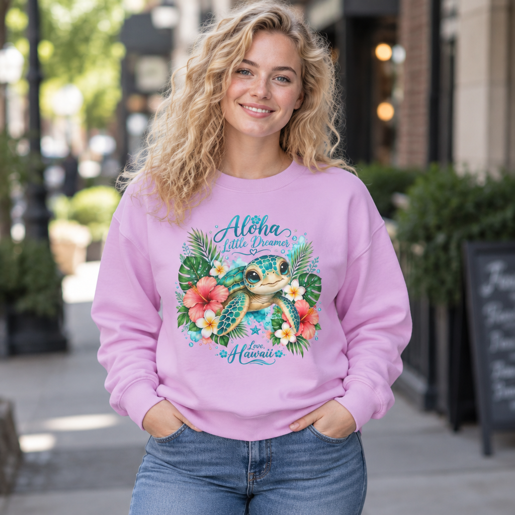 Aloha Little Dreamer Sea Turtle Sweatshirt | Hawaii Floral Beach Vibes