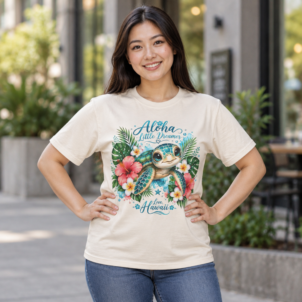 Aloha Little Dreamer| Sea turtle T-Shirt | Hawaiian floral tropical design