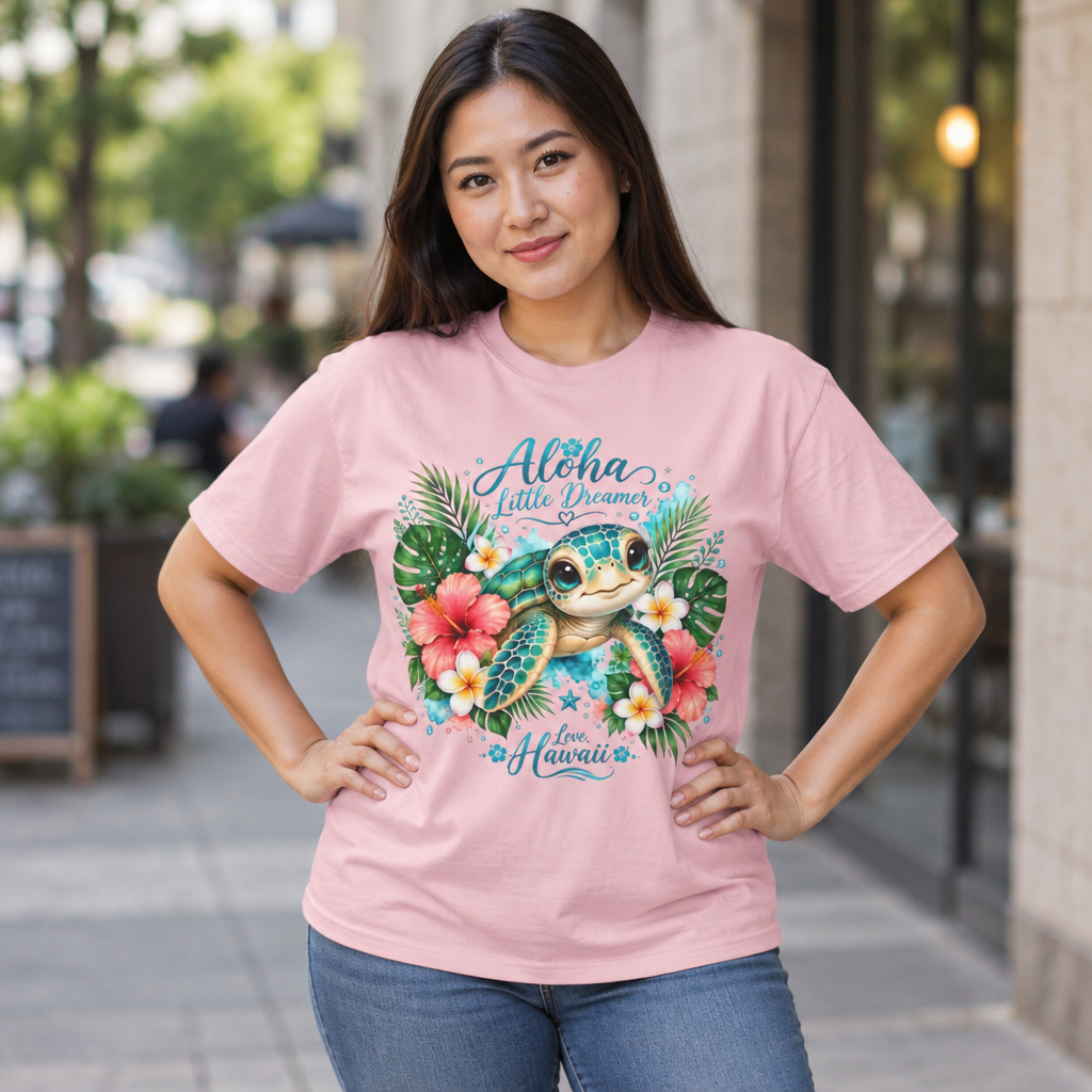 Aloha Little Dreamer| Sea turtle T-Shirt | Hawaiian floral tropical design